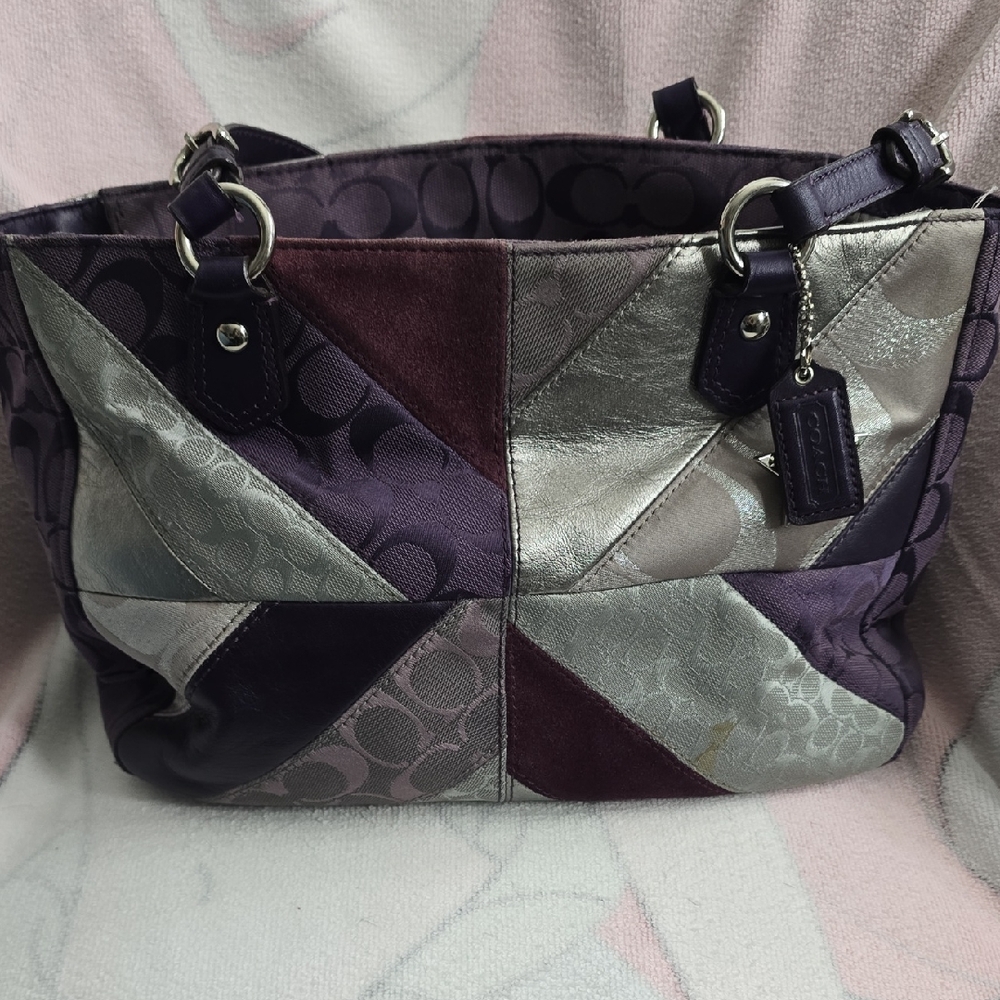 Coach Purple and Silver Patchwork Shoulder Bag